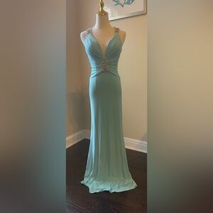 019 Sherri Hill light blue Maxi Dress